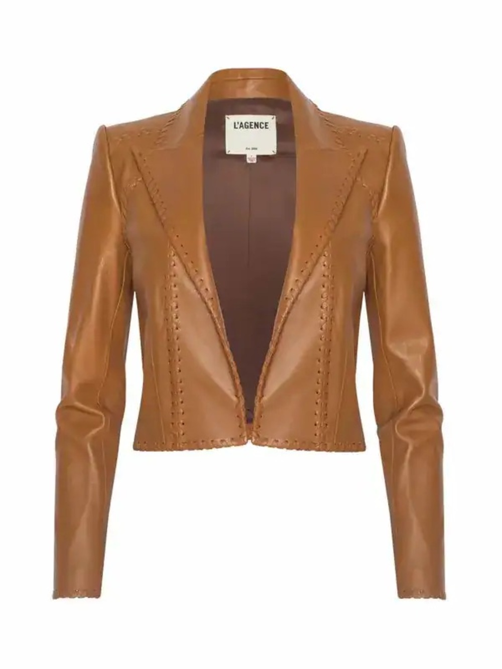 NWT L'AGENCE Dulcie Leather Whipstitch Blazer in Soft Cognac - Picture 6 of 9